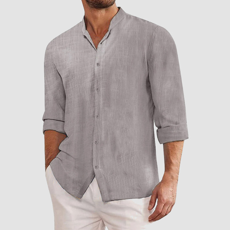 Theodore Willow Maestro men's white linen cotton blend shirt with button closure long sleeves