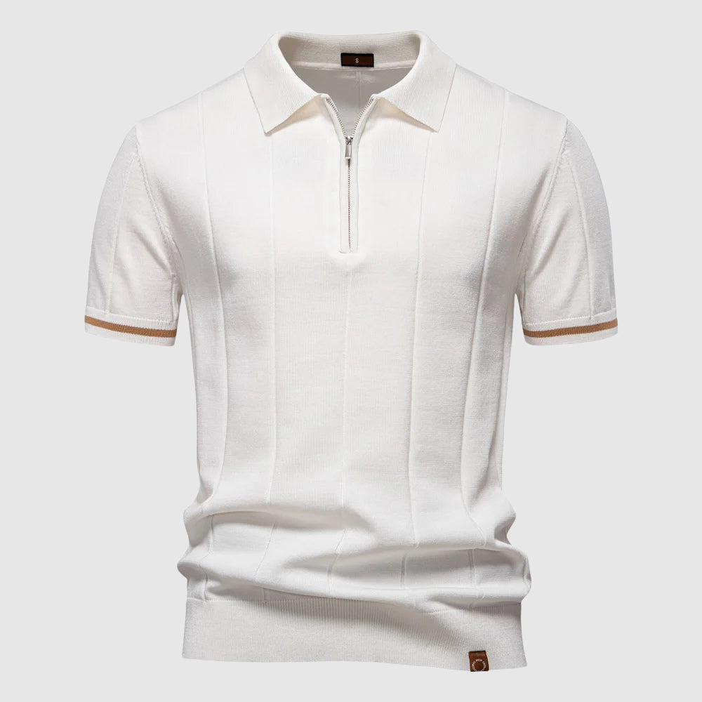 Theodore Willow MetroZip fitted polo shirt with streamlined zip collar in modern athletic cut