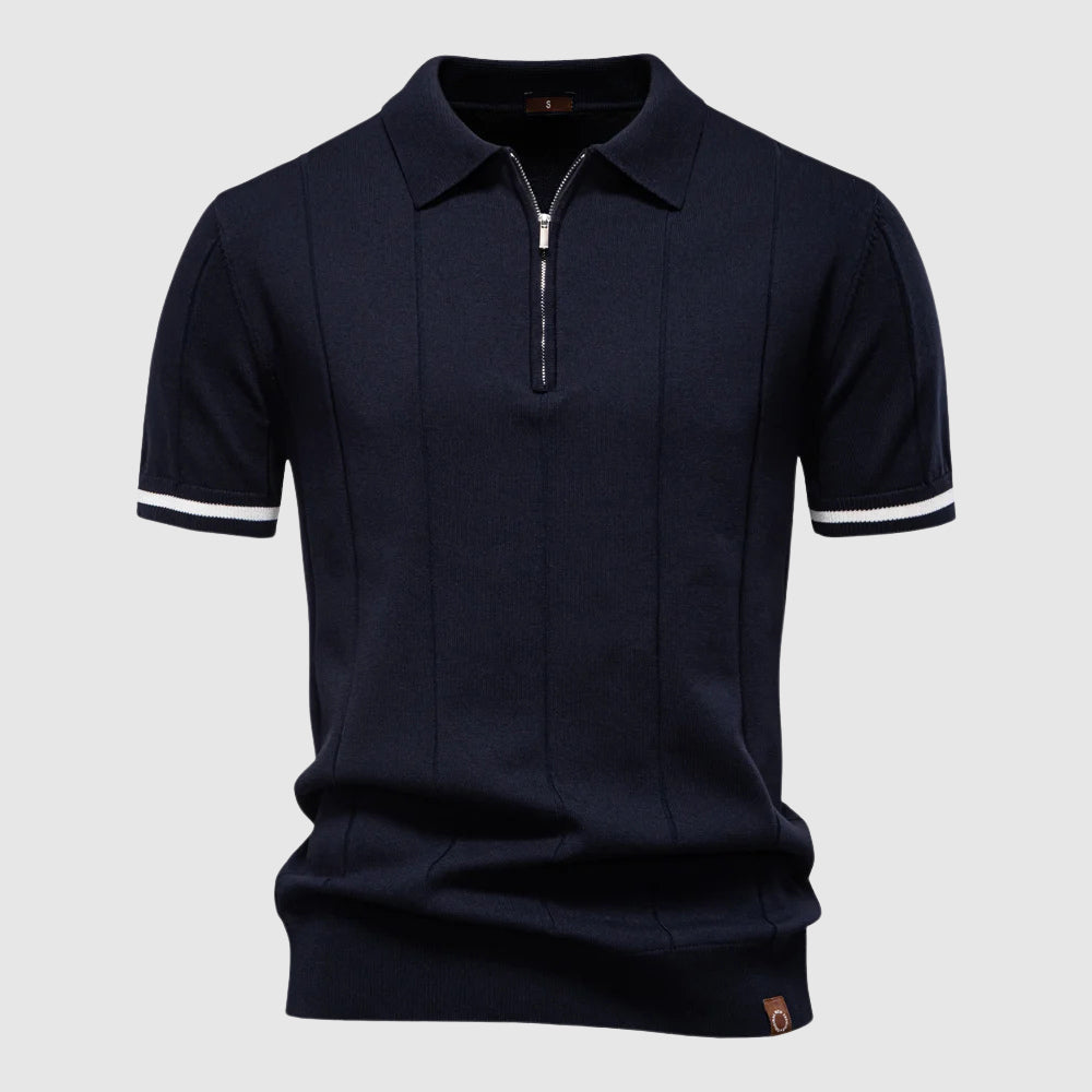 Theodore Willow MetroZip fitted polo shirt with sleek zip collar, modern athletic cut, breathable fabric