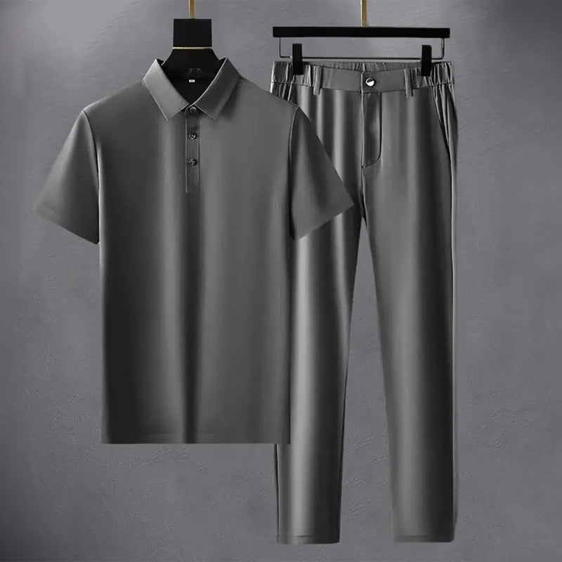 Theodore Willow short sleeve shirt and pants set with turn-down collar half-button closure casual refined style