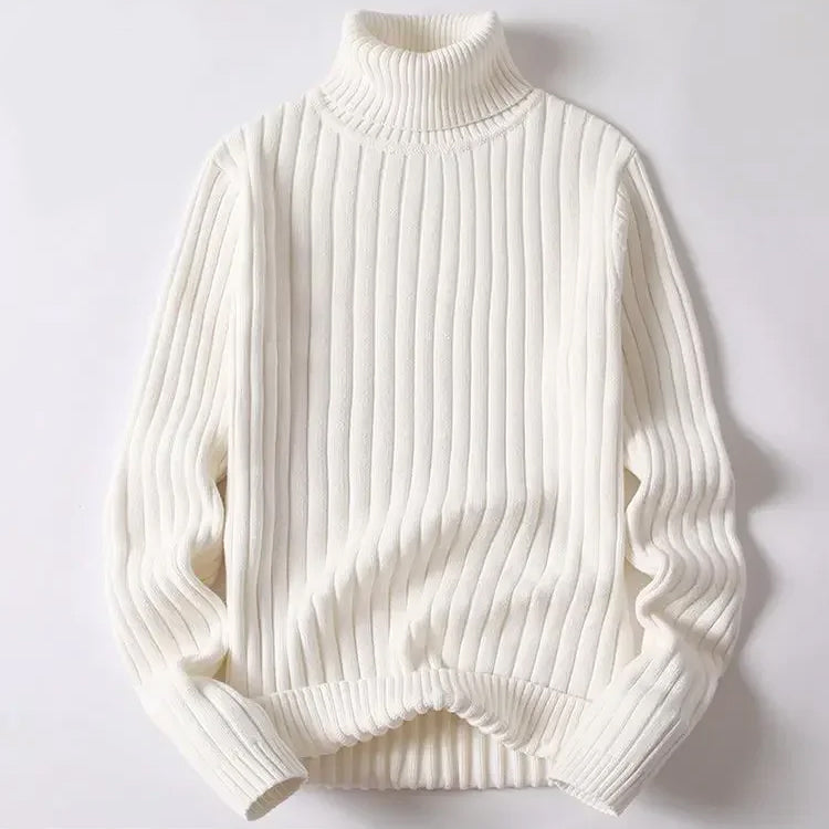 Ivory roll top knit sweater soft cotton-acrylic blend cozy winter warmth style