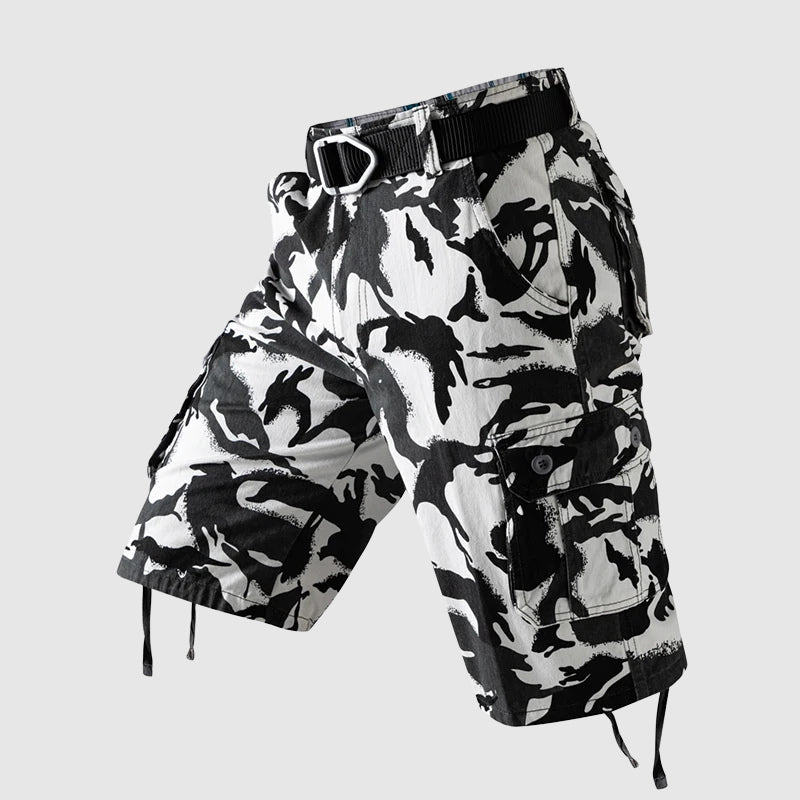Men's camouflage tactical cargo shorts knee-length relaxed fit with multi-pocket design