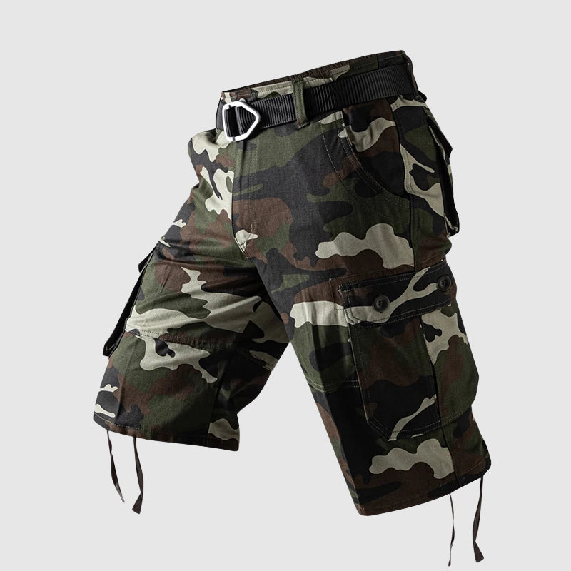 Men's camouflage tactical cargo shorts knee-length relaxed fit with multi-pocket design