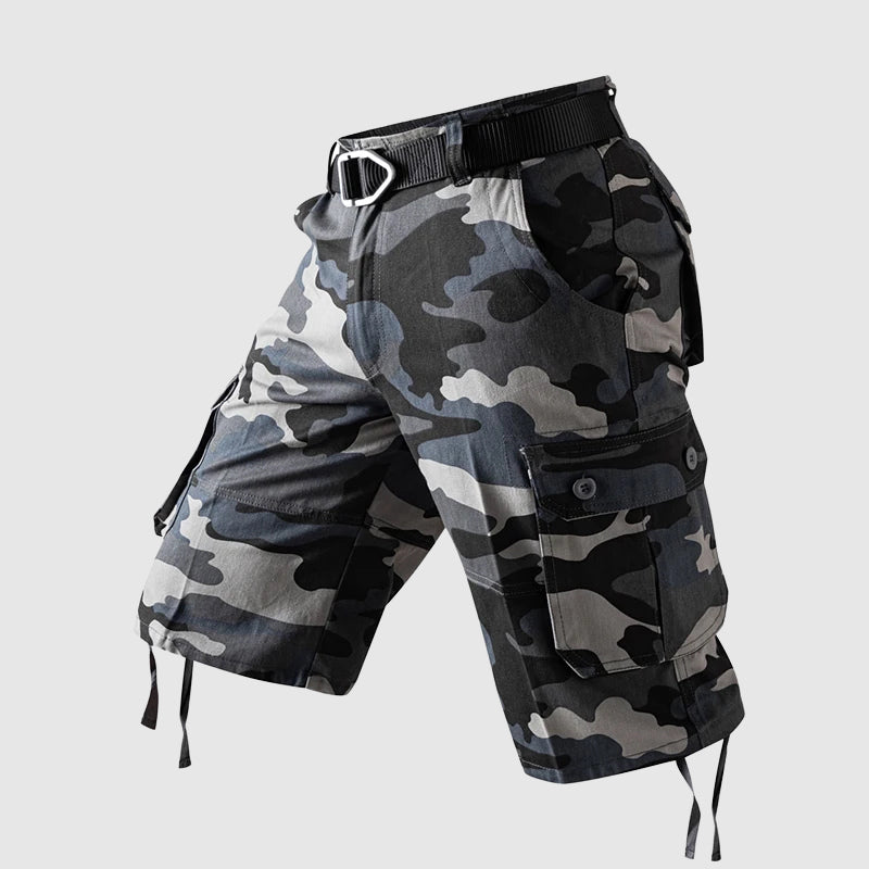 Men's camouflage tactical cargo shorts knee-length relaxed fit with multi-pocket design