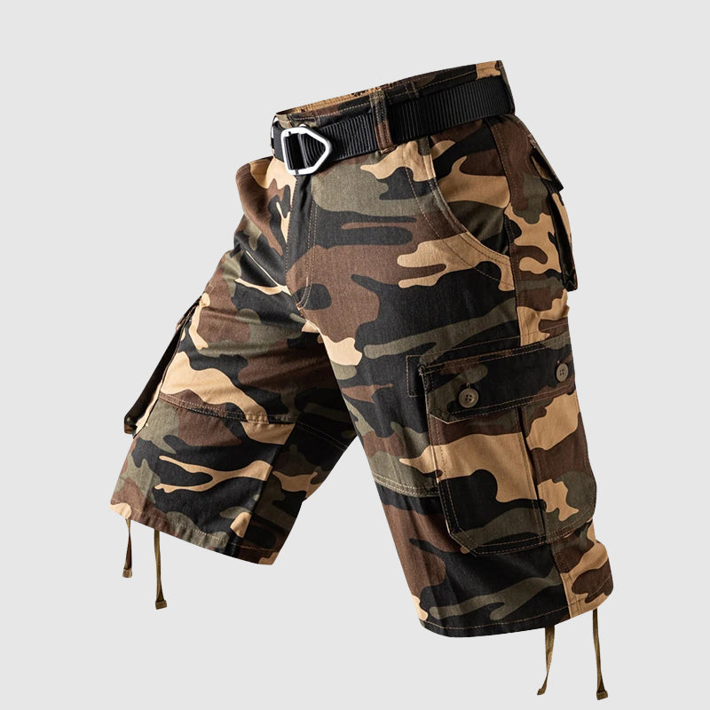 Men's camouflage tactical cargo shorts knee-length relaxed fit with multi-pocket design mid-rise waist