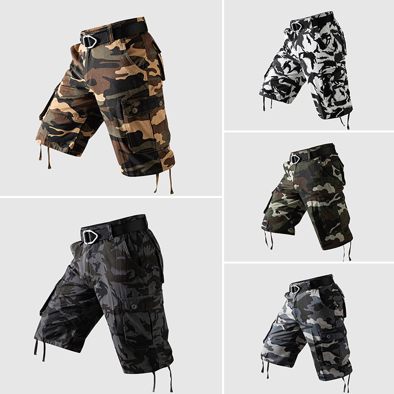 Men's camouflage tactical cargo shorts knee-length relaxed fit with multi-pocket design