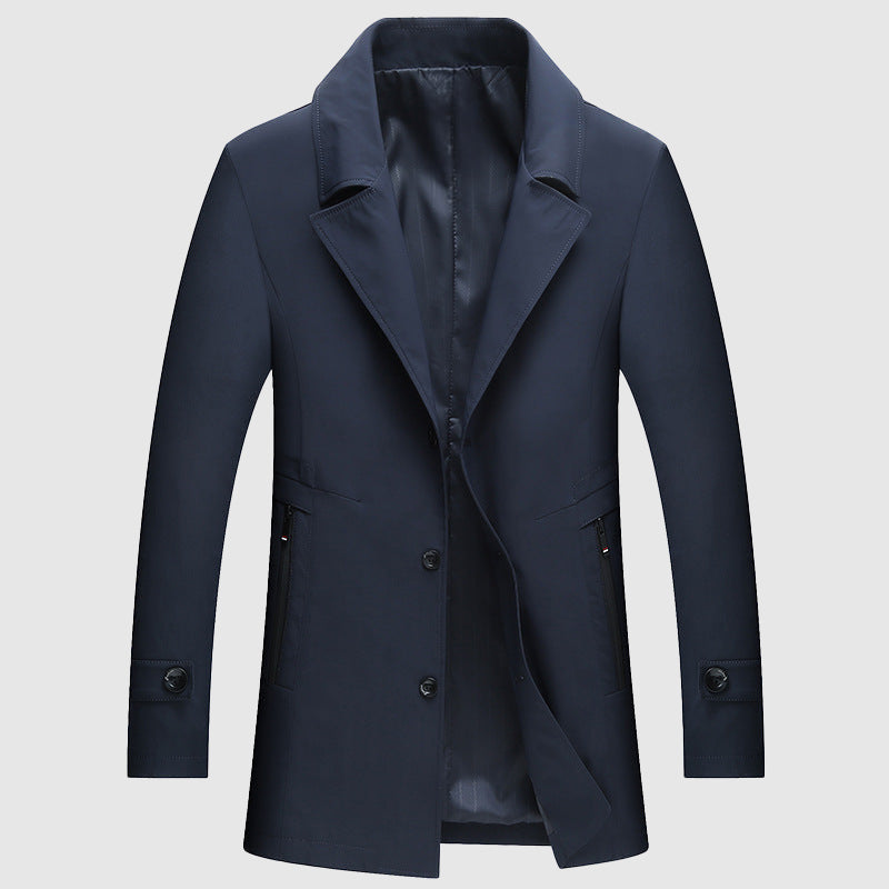 Tan windbreaker jacket tailored fit weather-resistant polyester blend professional style versatile neutral tone