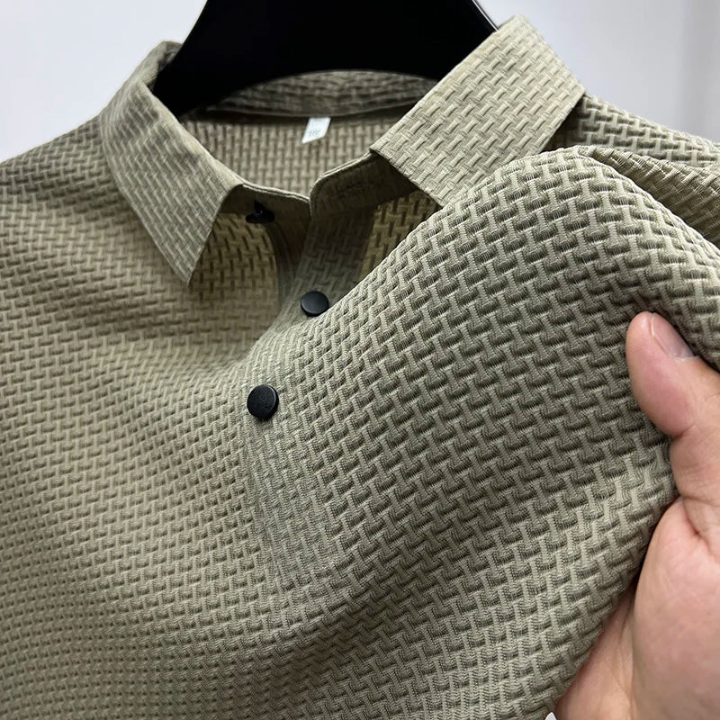 Theodore Willow Venice knitted polo shirt short sleeve button-down placket modern casual style