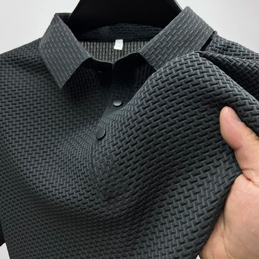 Theodore Willow Venice men's knitted polo shirt short sleeve button-down placket modern casual style