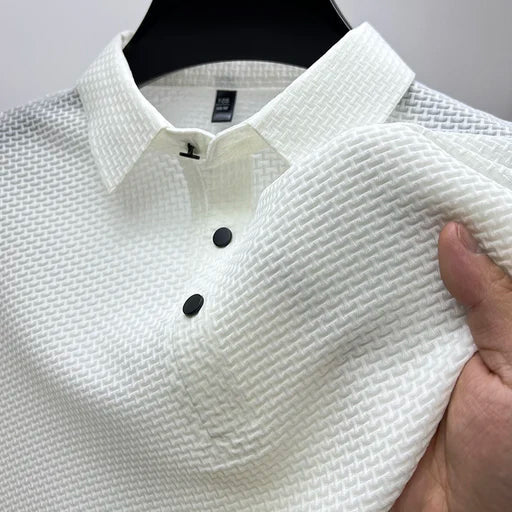 Theodore Willow Venice knitted polo shirt short sleeve button-down placket modern casual style