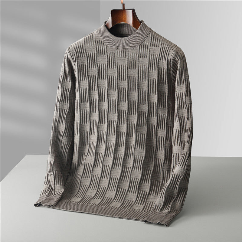 Theodore Willow Fermo cable knit crewneck sweater in classic neutral tones with textured pattern