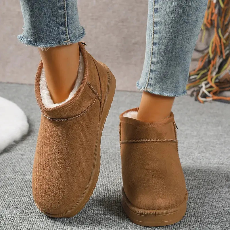 Women's thick plush snow boots cozy winter footwear with soft lining and casual chic cotton blend upper