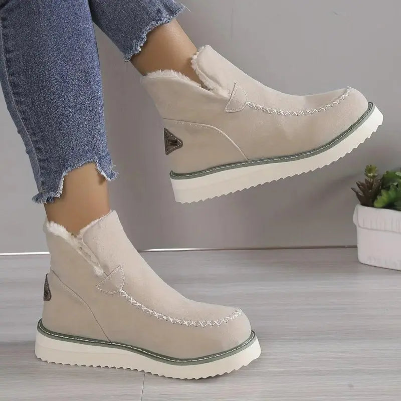 Women's black thick-sole wedge platform boots with non-slip waterproof design and elevated heel