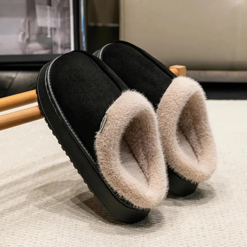 Men's fur-lined indoor slippers with thick non-slip sole for warm cozy comfort