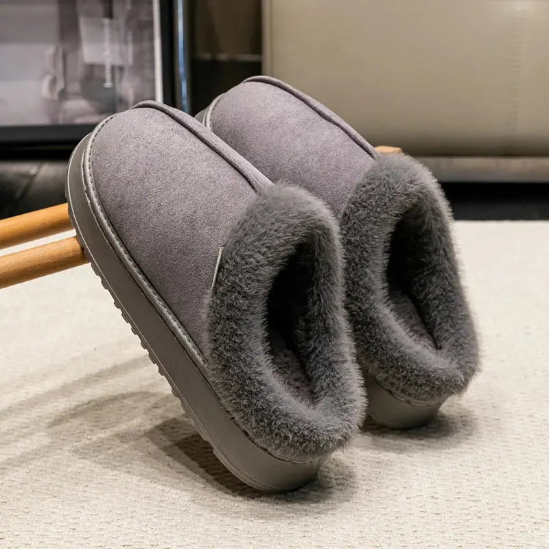 Men's thick sole indoor slippers with plush fur lining, non-slip base, warm cozy winter home footwear