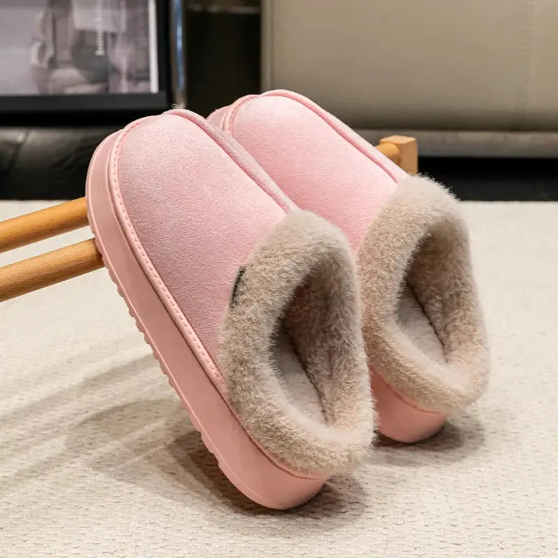 Men's thick sole indoor slippers with plush fur lining, non-slip design for warm cozy comfort
