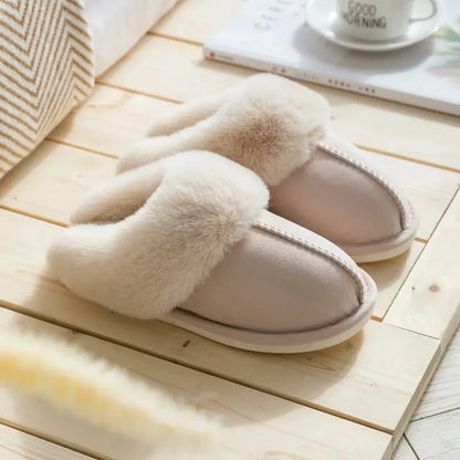 Plush velvet indoor slippers thick sole non-slip cozy winter house shoes for men women
