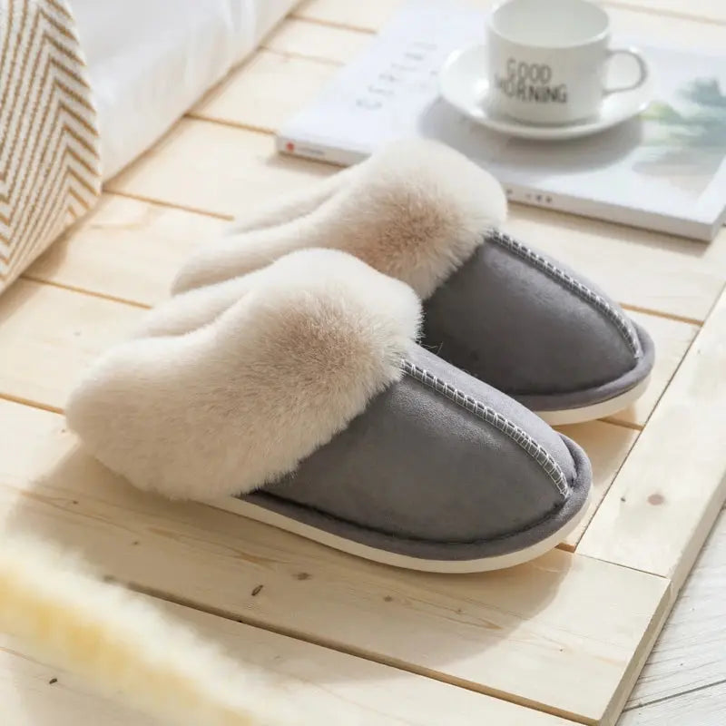 Plush velvet unisex indoor slippers thick non-slip sole cozy winter house shoes warm lining