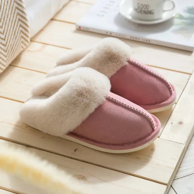 Plush velvet indoor slippers thick sole non-slip cozy winter house shoes for men women