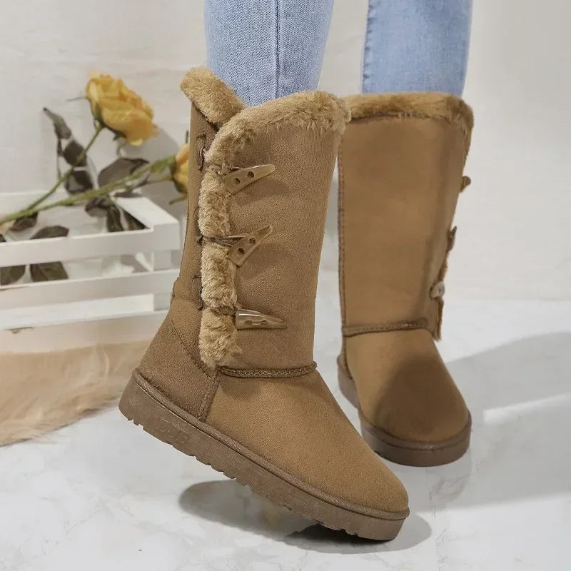 Women's thick-soled snow boots with cozy velvet lining, cushioned rugged outsole for winter traction