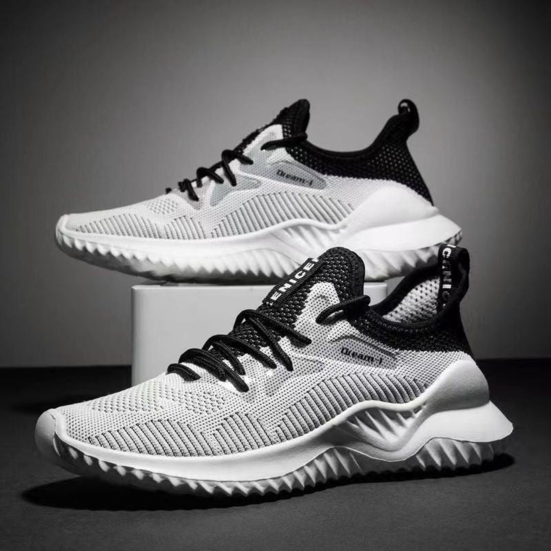 Jim Pulse dual-tone mesh trainers with sock-like fit, lightweight shock-absorbing sole for active wear
