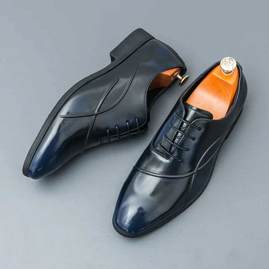 Men's two-tone leather Oxford dress shoes pointed toe sleek formal style rubber sole