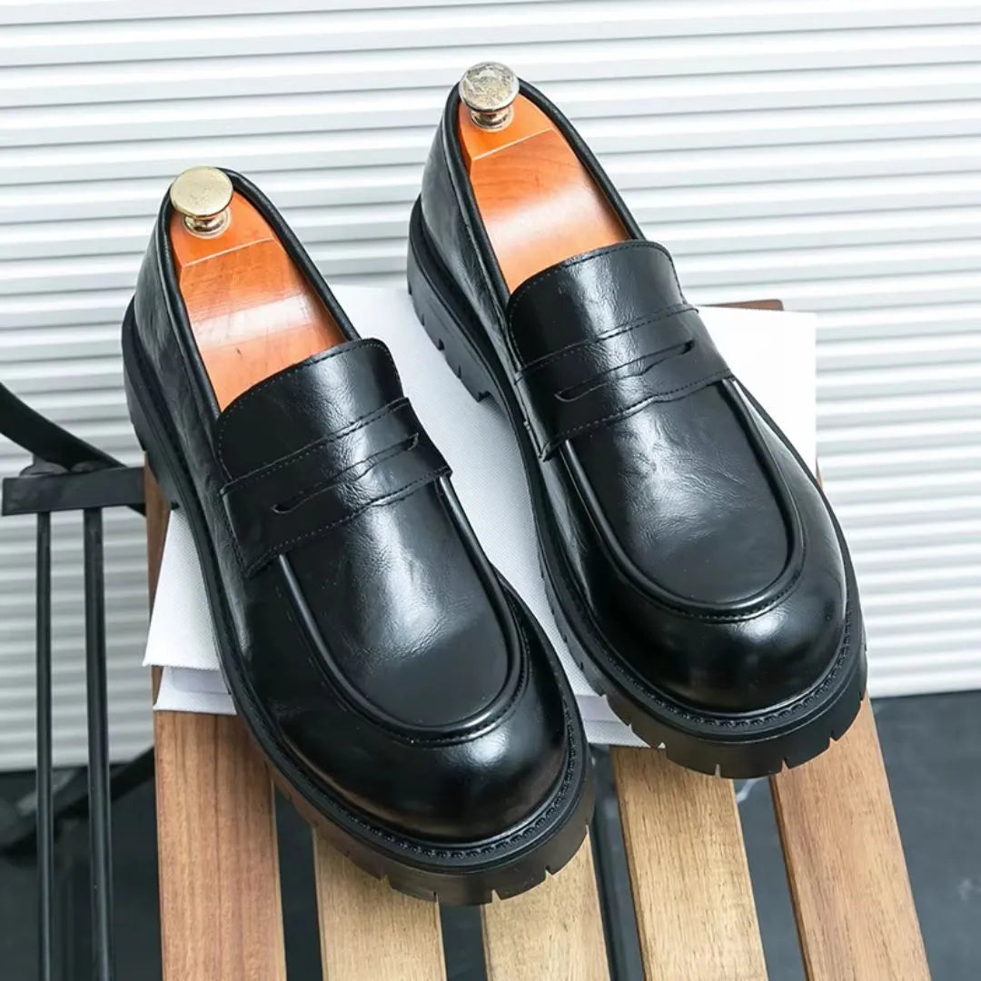 Men's cognac brown leather loafers sleek slip-on style with rugged rubber sole for professionals