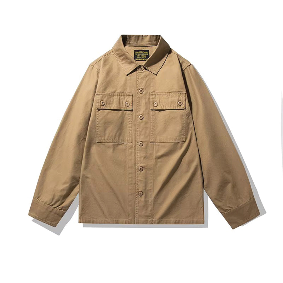 Tiger stripe camo cotton shirt-jacket, loose fit with multi-pocket vintage workwear detailing