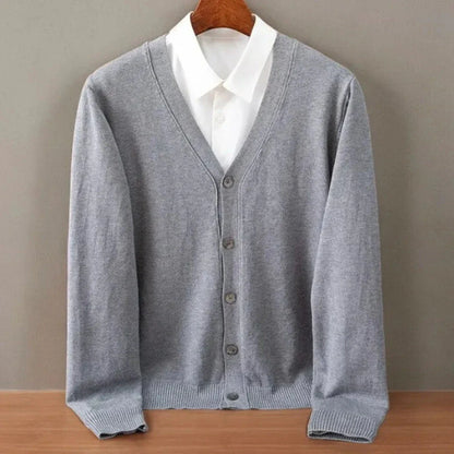 Tim Classic Cashmere Cardigan neutral button-up V-neck with ribbed cuffs for effortless layering