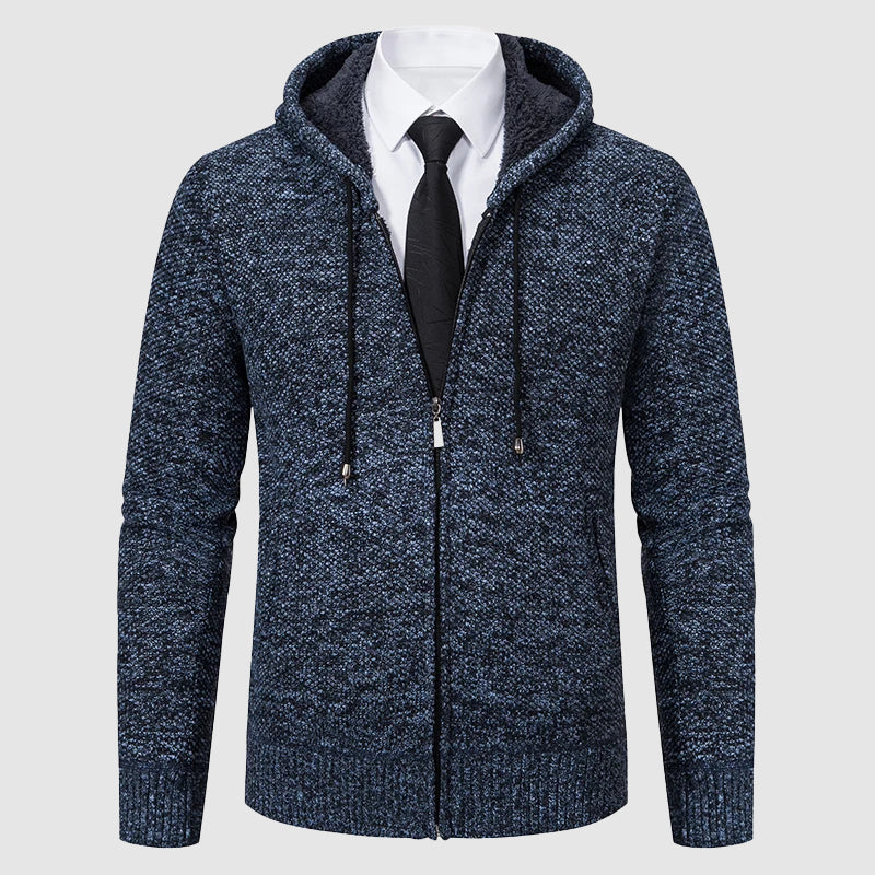 Muted tone knit cardigan by Roberto Russo with fleece lining, relaxed everyday fit for fall