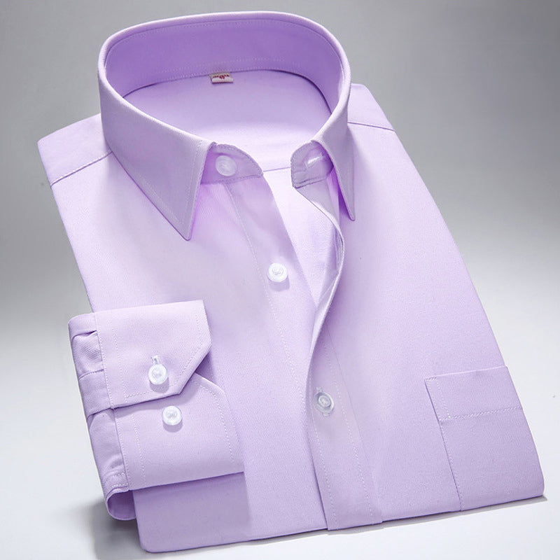 Tailored regular-fit white Oxford dress shirt with structured finish and classic button-down collar