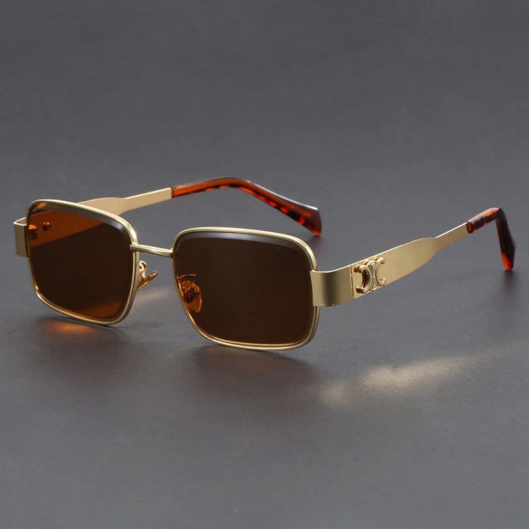 Titan Edge rectangular metal alloy sunglasses with dark UV400-protected lenses, bold modern style