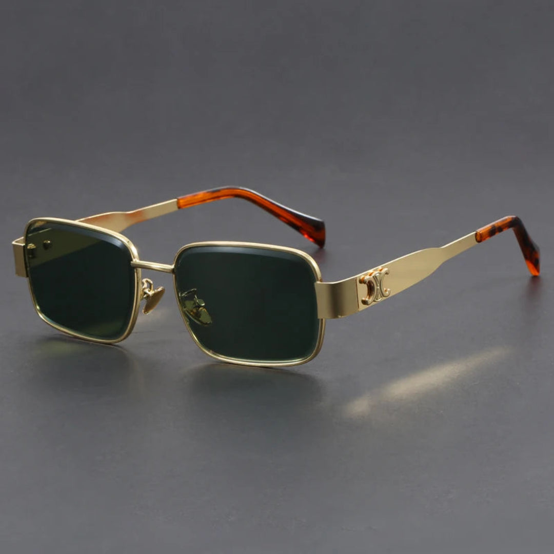 Titan Edge rectangular metal alloy sunglasses with dark UV400-protected lenses, bold modern style