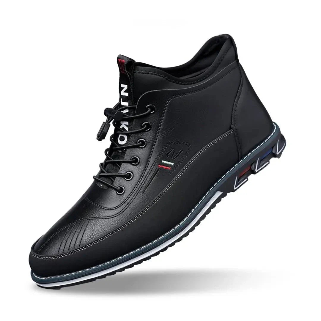 Titan mid-top sneakers in white leather with ankle collar and speed-lace system for urban style