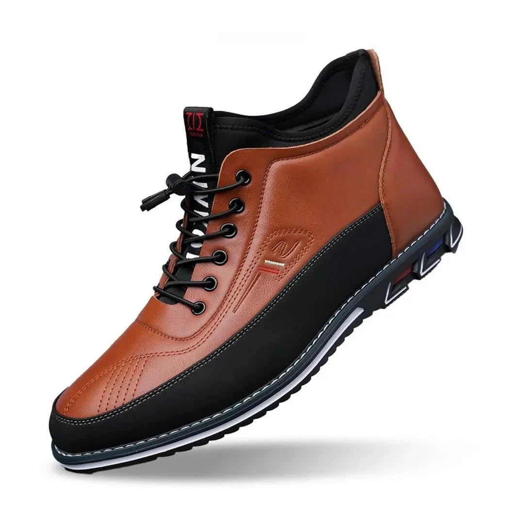 Titan mid-top sneakers with water-resistant leather upper, cushioned ankle collar, and speed-lace system