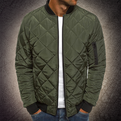 Men's lightweight quilted bomber jacket in versatile style with geometric quilt pattern detailing