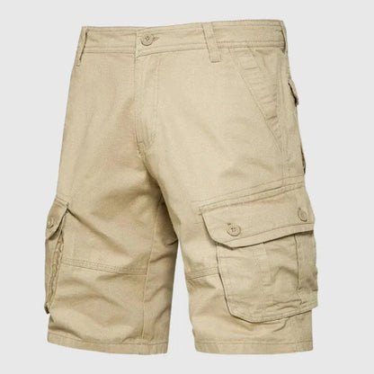 Men's cotton twill cargo shorts with multiple pockets, breathable outdoor adventure wear in five colors