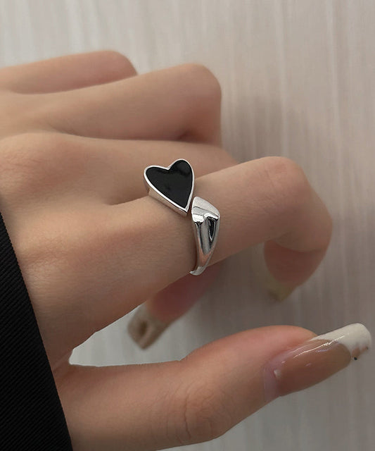 Bagues ouvertes uniques en argent sterling noir avec inscription Love - Wavlynn