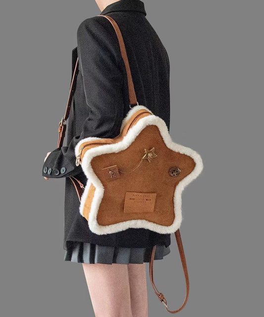 Sac à dos unique en faux daim marron à motif étoile à cinq branches - Wavlynn