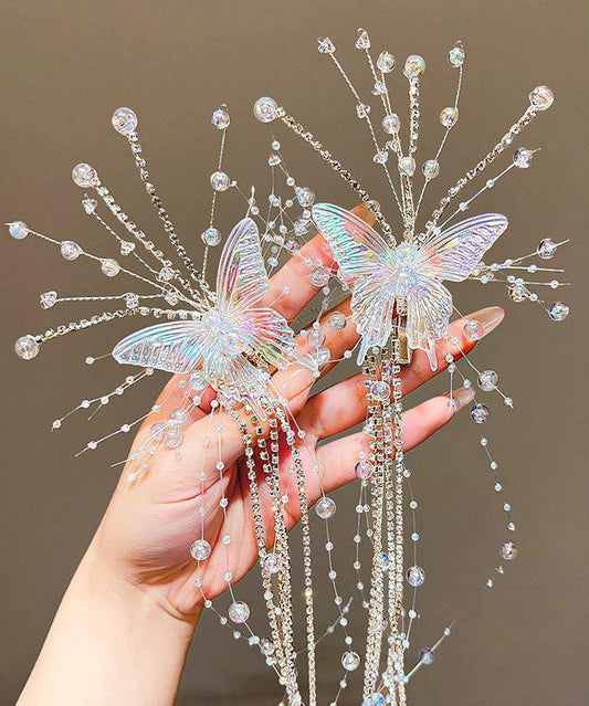 Épingle à cheveux unique en acrylique champagne avec pompon et papillon pour fille - Wavlynn