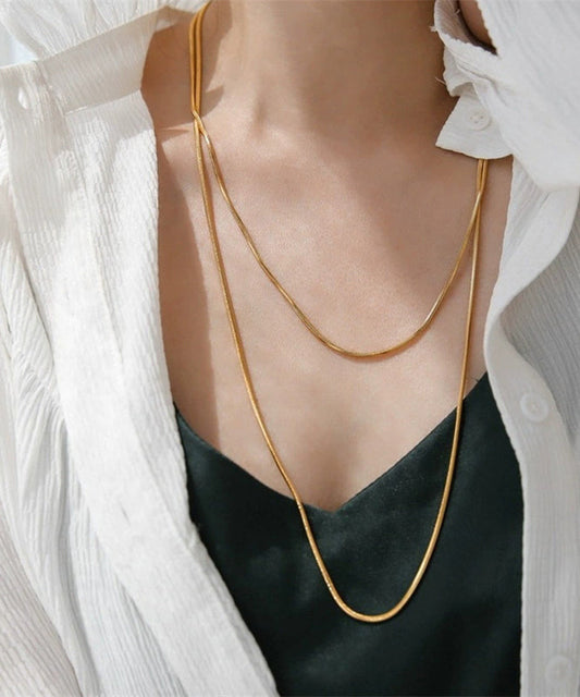 Collier pull double couche unique en acier inoxydable doré - Wavlynn