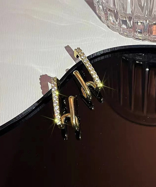 Boucles d'oreilles à tige uniques en alliage d'or et d'argent sterling et zircon - Wavlynn