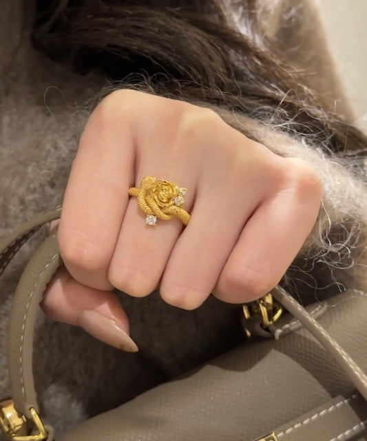 Bagues uniques en argent sterling doré avec zircon rose et serpent - Wavlynn