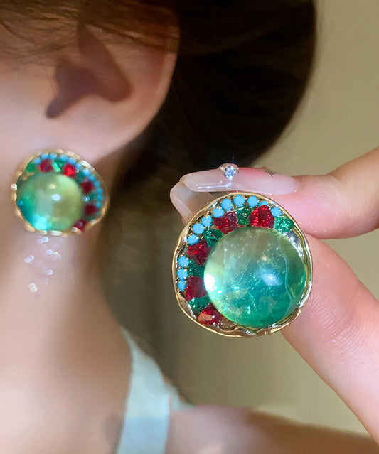 Boucles d'oreilles à tige uniques en alliage vert et émail coloré en zircon - Wavlynn