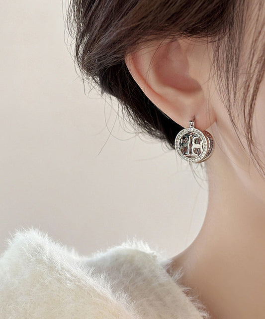 Boucles d'oreilles créoles creuses uniques en soie, cuivre et zircon surdoré - Wavlynn