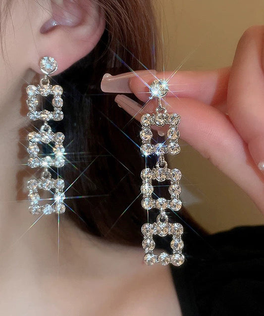 Boucles d'oreilles pendantes uniques en soie, cuivre et zircon, chaîne carrée - Wavlynn