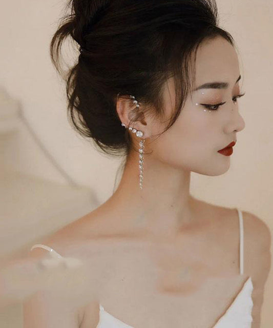 Boucles d'oreilles pendantes uniques en argent sterling et zircon - Wavlynn