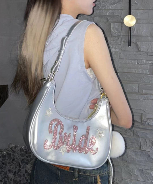 Sac hobo unique en similicuir avec lettres en strass argentés - Wavlynn