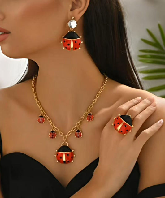 Ensemble unique de trois boucles d'oreilles pendantes, bagues et collier pendentif en alliage d'acier inoxydable - Wavlynn