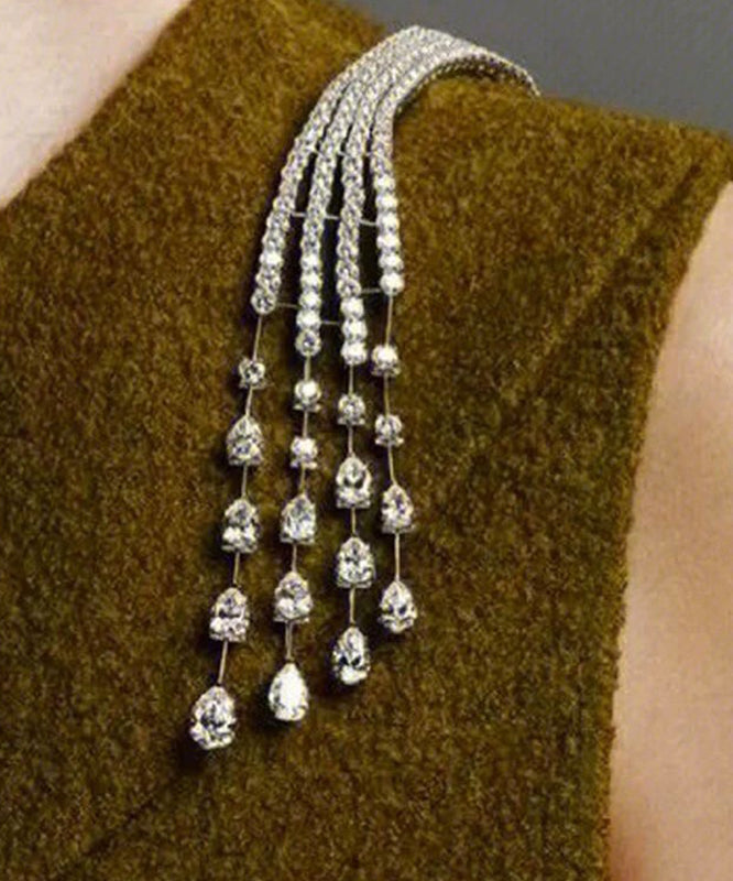 Broches d'épaule uniques en cuivre blanc et zircon, forme météore - Wavlynn